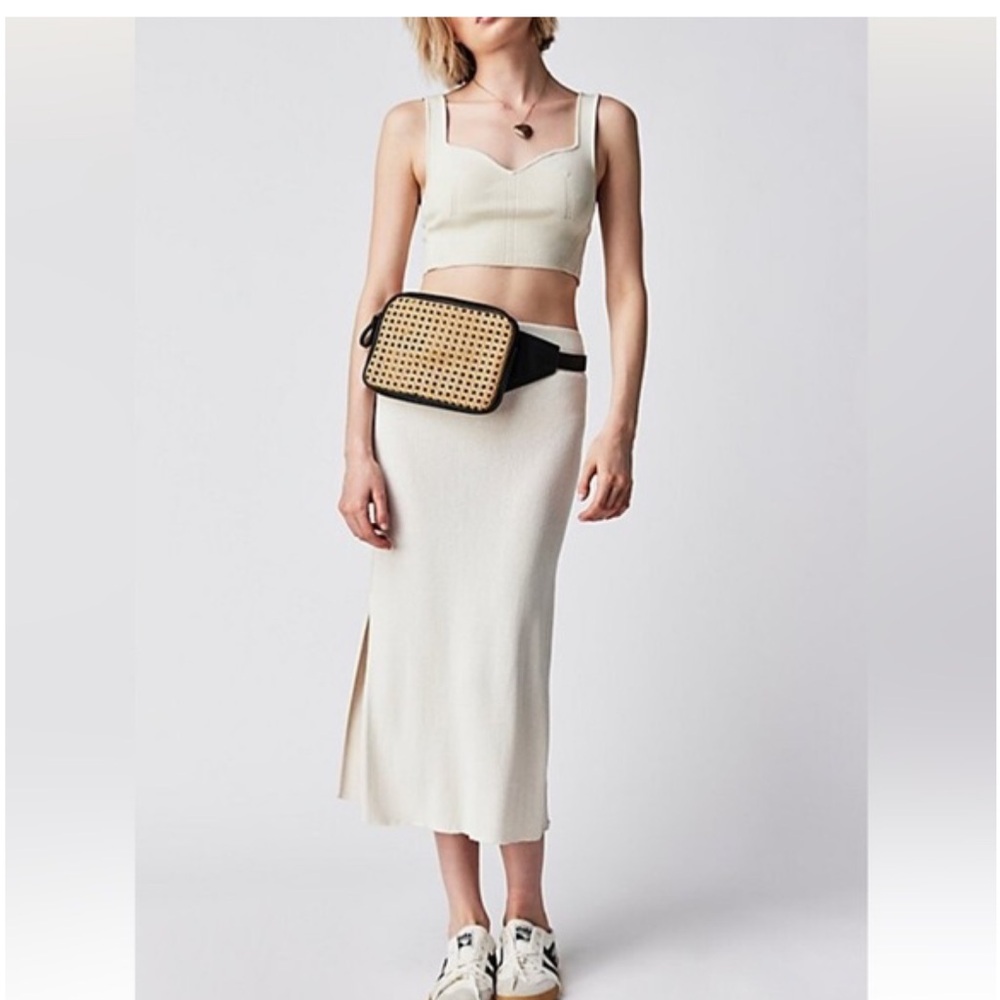 Free People cream knit Golden Hour Midi Skirt‎ size large NWT